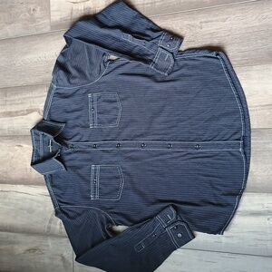 Michael Brandon long sleeve black shirt. Fine white stitching detail. Medium